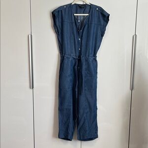 NWOT DKNY JEANS Dark Denim Short Sleeve Crop Jumpsuit Pockets, Size12